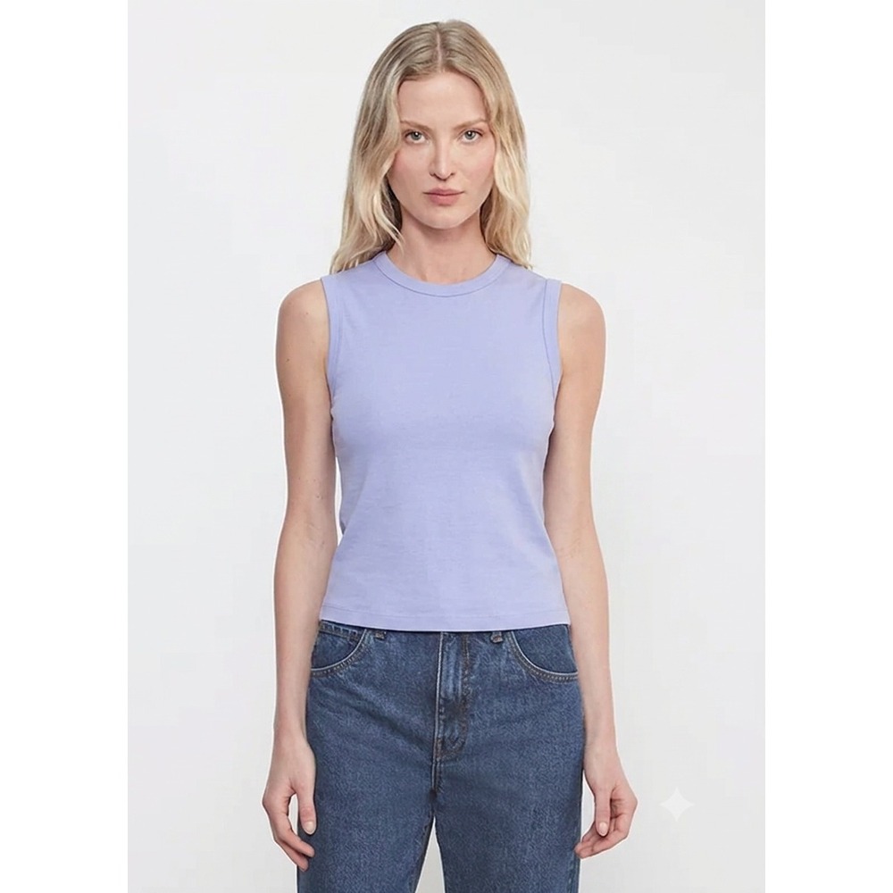 ENZA COSTA Supima Cotton New Classic Sleeveless Tee Medium Blue Crew Neck Tank
